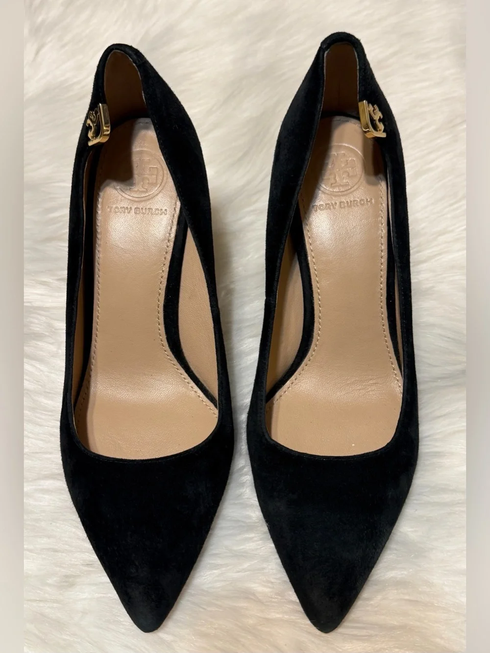 Tory Burch Elizabeth Black Suede Pointed Toe Stiletto Pumps
